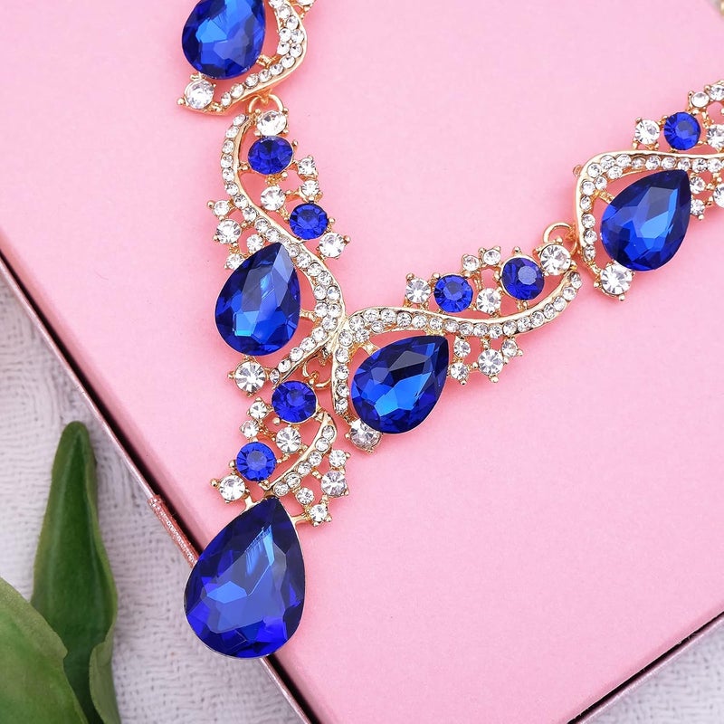 CSY Women's Elegant Bridal Necklace Earrings Stretch Bangle Bracelsts Set for Bride Bridesmaid Wedding Teardrop Crystal Costume Jewelry Sets - Image 5